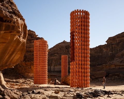 Reveries by Rana Haddad and Pascal Hachem, installation view in the AlUla desert; photograph by Lance Gerber.