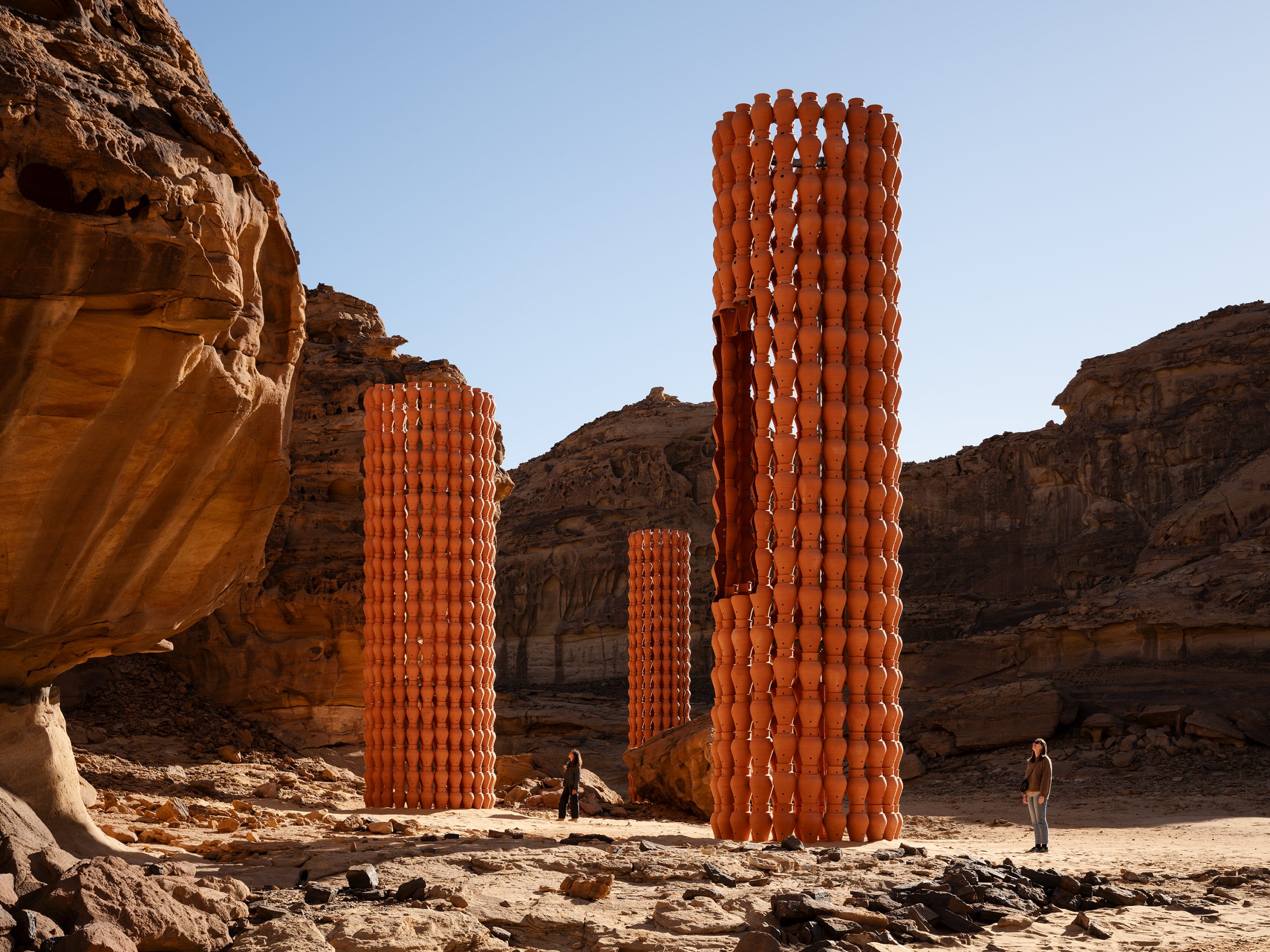 Reveries by Rana Haddad and Pascal Hachem, installation view in the AlUla desert; photograph by Lance Gerber.