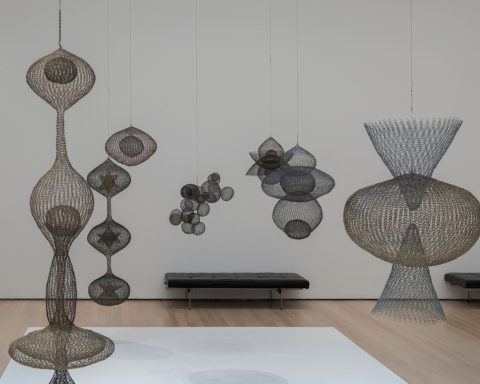 Installation view of Ruth Asawa’s retrospective at MoMA.