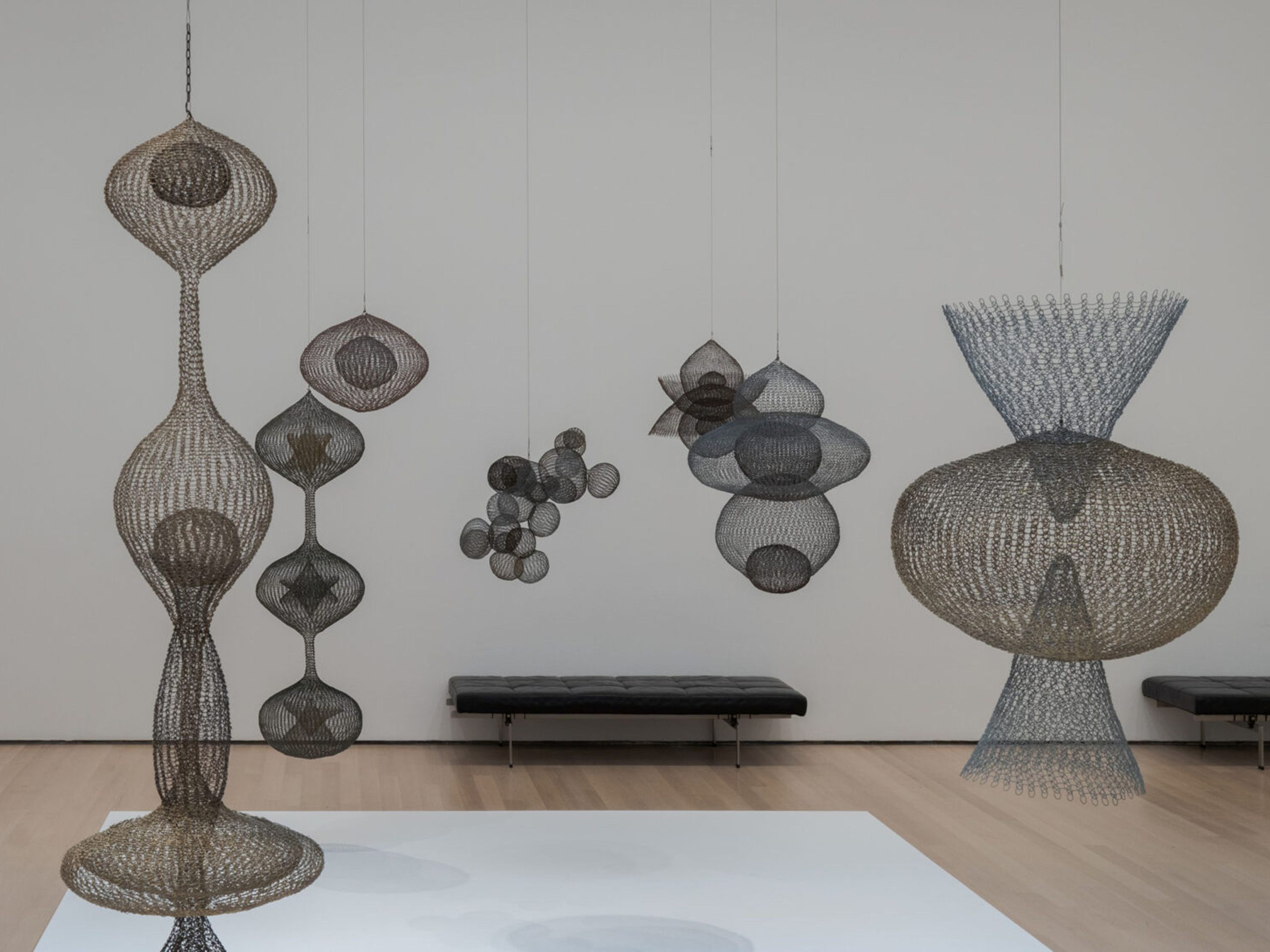 Installation view of Ruth Asawa’s retrospective at MoMA.