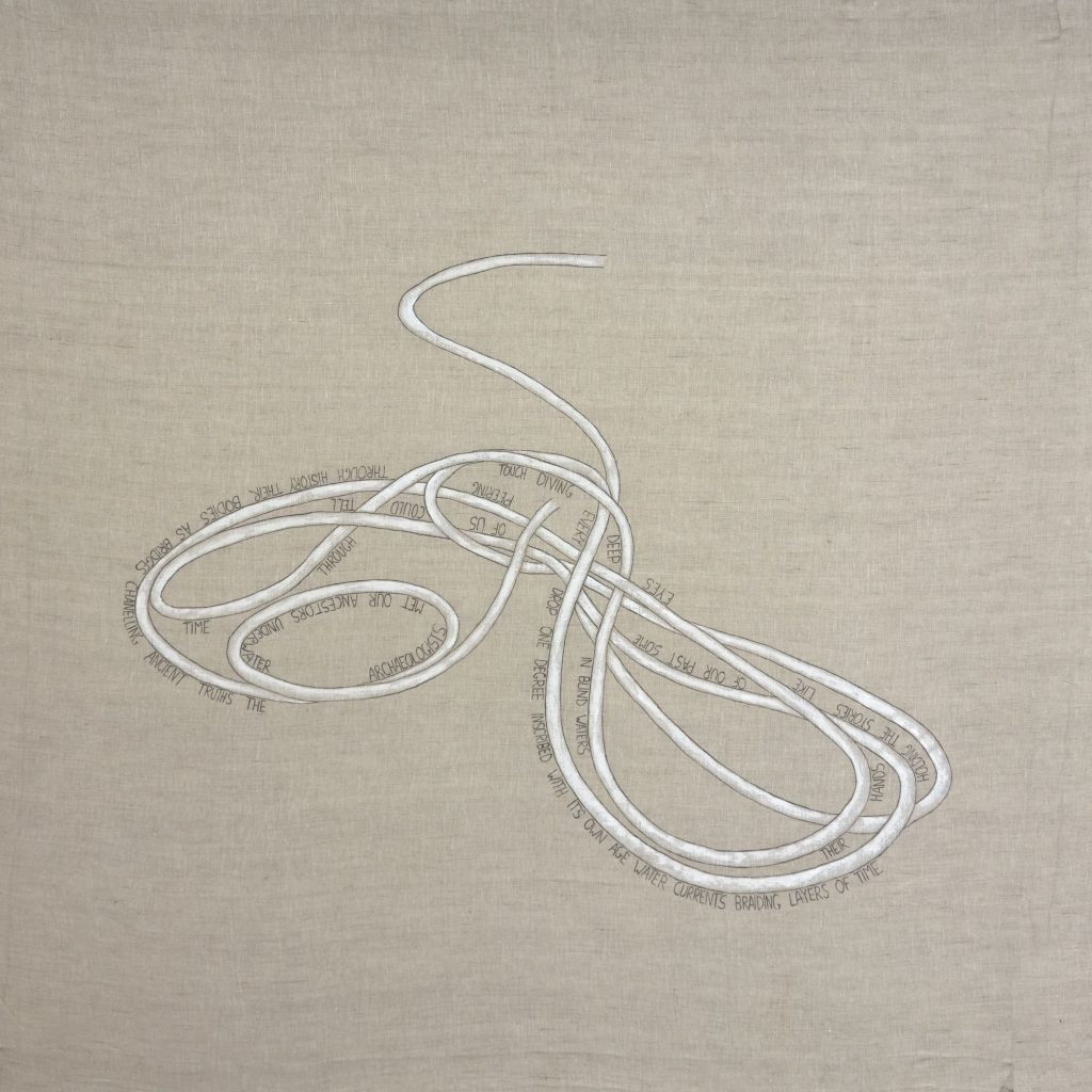 Ángela Jiménez Durán, The Archaeologists, 2025, ink and acrylic on natural linen