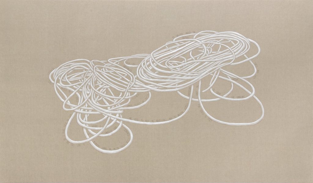 Ángela Jiménez Durán, The Word for World is Poem, 2026, ink and acrylic on natural linen