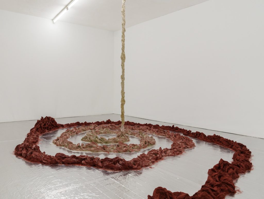 Ángela Jiménez Durán, A spiral is a spiral is a spiral, 2026, clay installation on the gallery floor