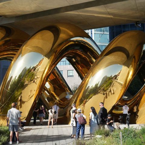 auruBOROS by Plastique Fantastique, gold coils beneath The Standard Hotel on the High Line