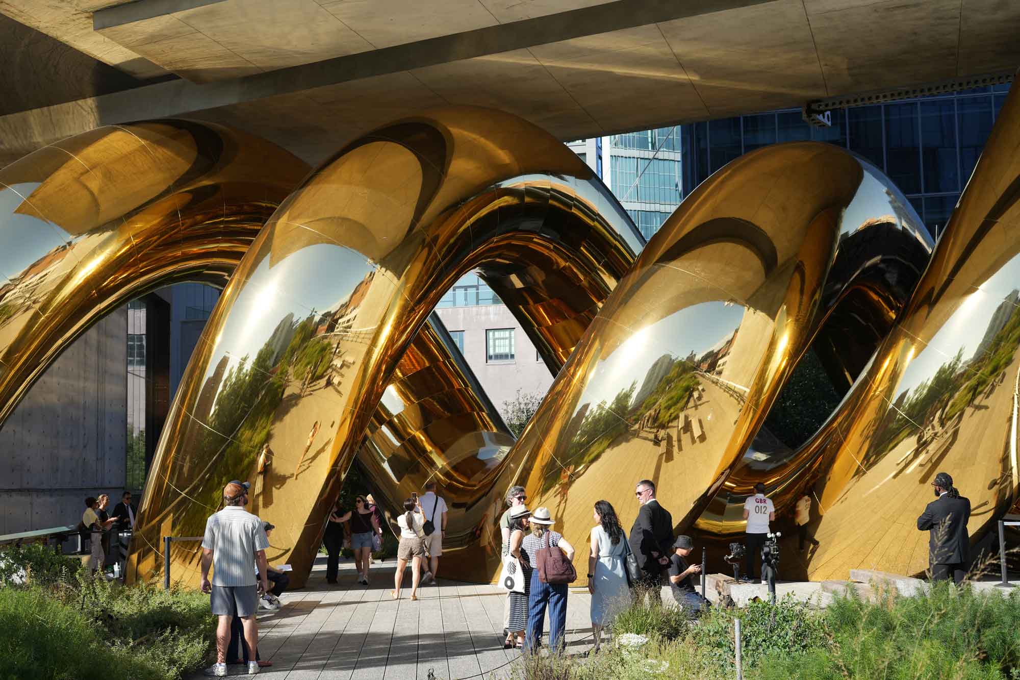 auruBOROS by Plastique Fantastique, gold coils beneath The Standard Hotel on the High Line