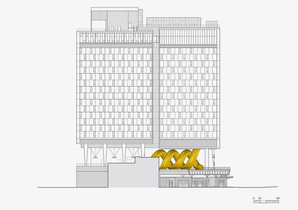 Front view drawing of auruBOROS and The Standard Hotel