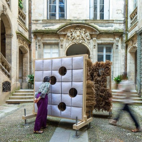 Chaume Sublimé by COAT, reed grass installation in a Montpellier courtyard