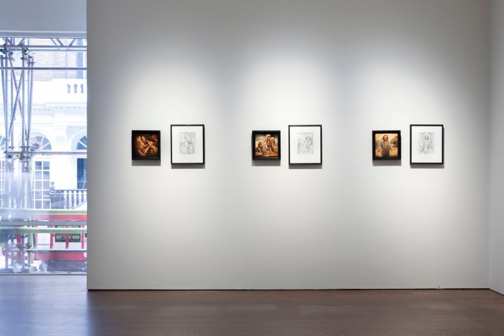 Peter Howson paintings and drawings on gallery walls