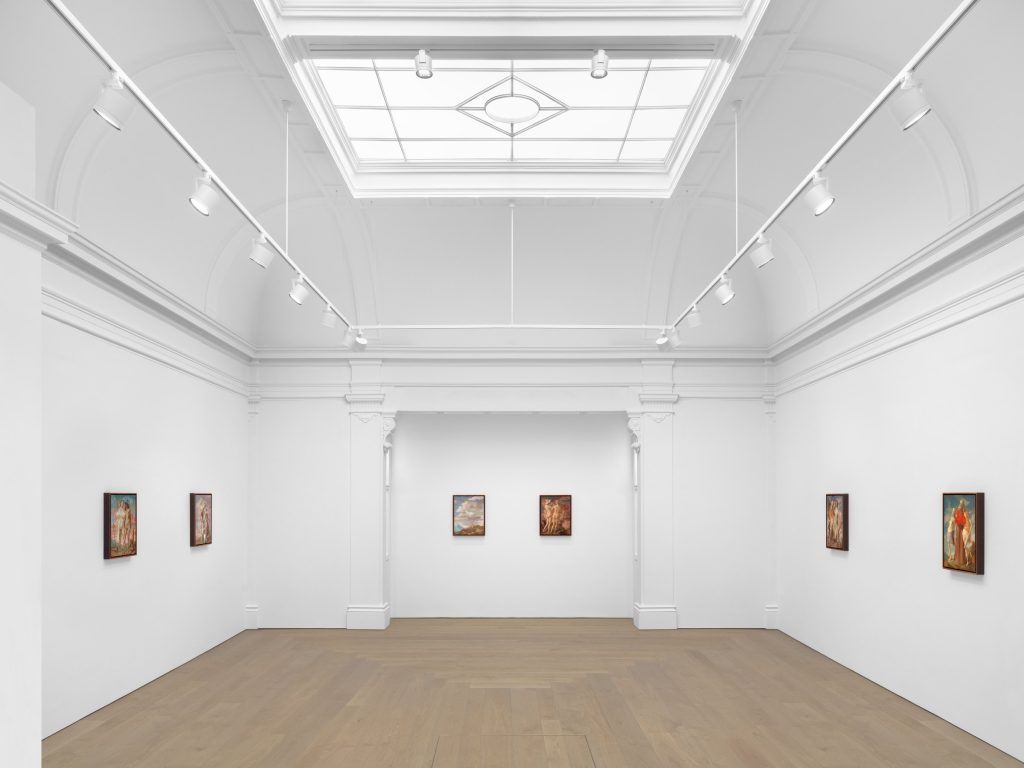 John Currin paintings in a skylit room on Savile Row