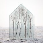 Sándor Körei’s It Will Never Snow Again, a glass house-like structure divided into cells holding tree branches