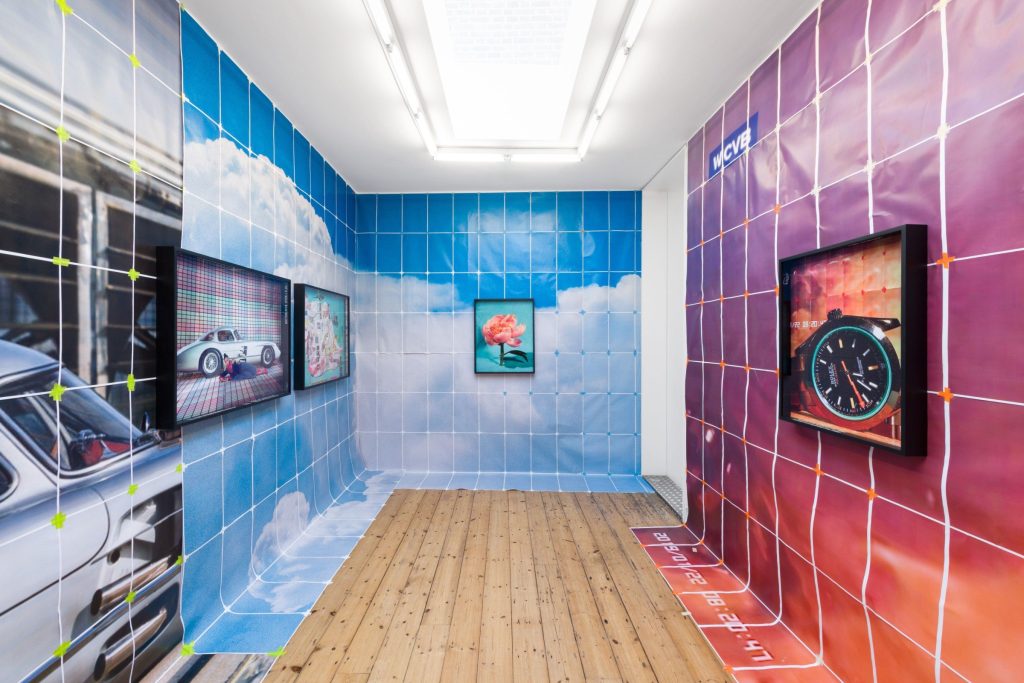 Sara Cwynar, Baby Blue Benzo, installation view